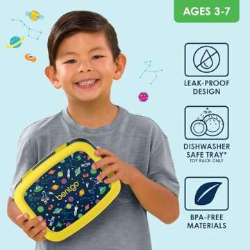 Bentgo Kids Prints Leak-Proof, 5-Compartment Bento-Style Kids Lunch Box - Ideal Portion Sizes for Ages 3-7, Durable, Drop-Proof, Dishwasher Safe, & Made with BPA-Free Materials (Space)