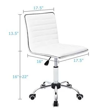 Furmax Mid Back Vanity Chair for Makeup Room, Low Back PU Leather Swivel Computer Desk Chair, Task and Office Chair Retro with Armless Ribbed (White)