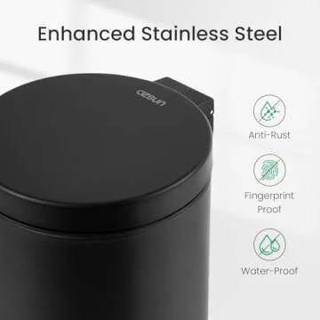 Compact 1.2 Gallon Black Trash Can with Lid