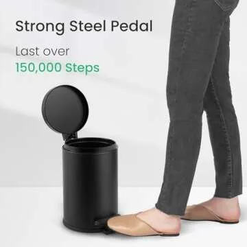 Compact 1.2 Gallon Black Trash Can with Lid