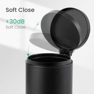 Compact 1.2 Gallon Black Trash Can with Lid