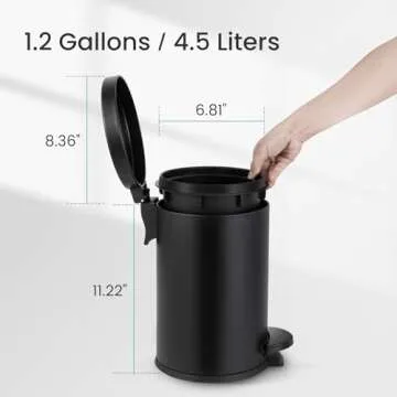 Compact 1.2 Gallon Black Trash Can with Lid