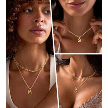 adoyi Gold Bubble Letter Necklace Balloon Initial Necklace for Women Trendy - 18K Gold Plated Layered Bubble Letter M Alphabet Pendant Locket Necklace Stack Set Name Personalized Jewelry Gift