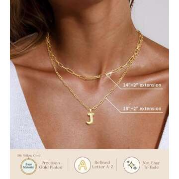 adoyi Gold Bubble Letter Necklace Balloon Initial Necklace for Women Trendy - 18K Gold Plated Layered Bubble Letter M Alphabet Pendant Locket Necklace Stack Set Name Personalized Jewelry Gift
