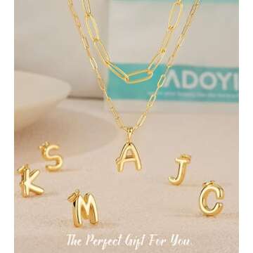 adoyi Gold Bubble Letter Necklace Balloon Initial Necklace for Women Trendy - 18K Gold Plated Layered Bubble Letter M Alphabet Pendant Locket Necklace Stack Set Name Personalized Jewelry Gift