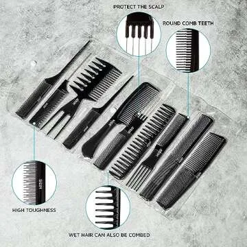 KISS Professional 10-pc Comb Set-Detangle & Style Assortment