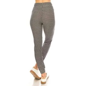 ALWAYS Women Drawstrings Jogger Sweatpants - Skinny Fit Premium Soft Stretch Plaid Checkered Pockets Striped Track Pants Black White US M (Tag L/XL)