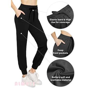 ALWAYS Women Drawstrings Jogger Sweatpants - Skinny Fit Premium Soft Stretch Plaid Checkered Pockets Striped Track Pants Black White US M (Tag L/XL)