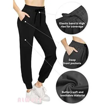 ALWAYS Women Drawstrings Jogger Sweatpants - Skinny Fit Premium Soft Stretch Plaid Checkered Pockets Striped Track Pants Black White US M (Tag L/XL)