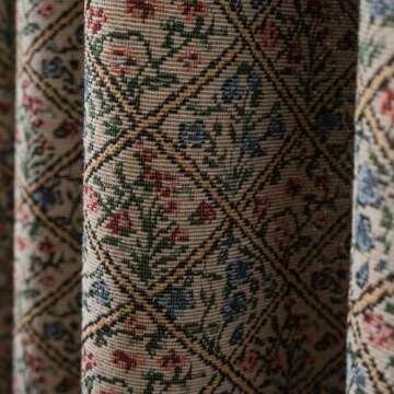 ENJOYBRIDAL Floral Living Room Curtains 84 Inches Boho Drapes Jacquard Semi Sheer Bedroom Patterned Window Curtains Farmhouse Country Rod Pocket Aesthetic Tassel 2 Panels Window Treatments