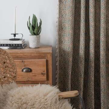 ENJOYBRIDAL Floral Living Room Curtains 84 Inches Boho Drapes Jacquard Semi Sheer Bedroom Patterned Window Curtains Farmhouse Country Rod Pocket Aesthetic Tassel 2 Panels Window Treatments