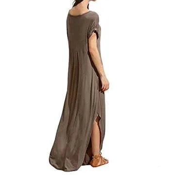 Stylish V-Neck Maxi Dress with Pockets for Women
