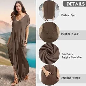 Stylish V-Neck Maxi Dress with Pockets for Women