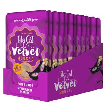 Tiki Cat Luau Velvet Mousse, Salmon in Broth, Complete Nutrition for Balanced Diet, Wet Cat Food For All Life Stages, 2.8 oz. Pouch (Pack of 12)