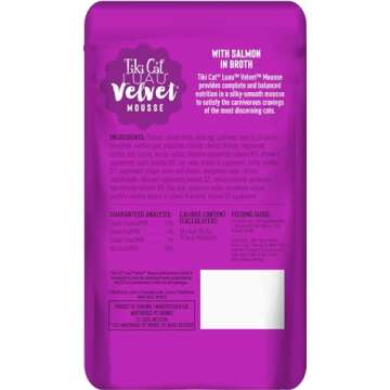 Tiki Cat Luau Velvet Mousse, Salmon in Broth, Complete Nutrition for Balanced Diet, Wet Cat Food For All Life Stages, 2.8 oz. Pouch (Pack of 12)