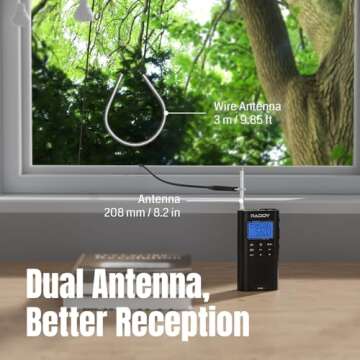 Raddy RF886 Portable Shortwave Radio AM/FM/SW/VHF/WB Digital Radio BT Connection with NOAA and Alert, Rechargeable Pocket Radio w/ 9.85 Ft Wire Antenna