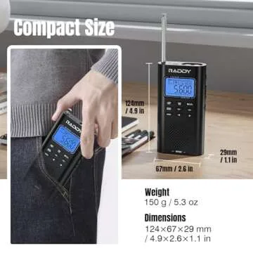 Raddy RF886 Portable Shortwave Radio AM/FM/SW/VHF/WB Digital Radio BT Connection with NOAA and Alert, Rechargeable Pocket Radio w/ 9.85 Ft Wire Antenna