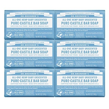 Dr. Bronner's - Pure-Castile Bar Soap (Baby Unscented, 5 oz, 6-Pack) -Made with Organic Oils, For Fa...