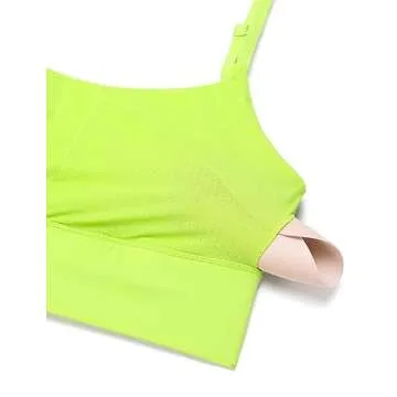 CRZ YOGA Adjustable Longline Sports Bra for Women - V Back Wireless Workout Padded Yoga Camisole Cropped Tank Tops Chartreuse Small