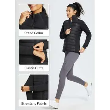 BALEAF Women's Running Winter Jacket Water Resistant Windproof Lightweight Puffer Coat Fall Cold Weather Hiking Golf Casual with Zip Pockets Black M