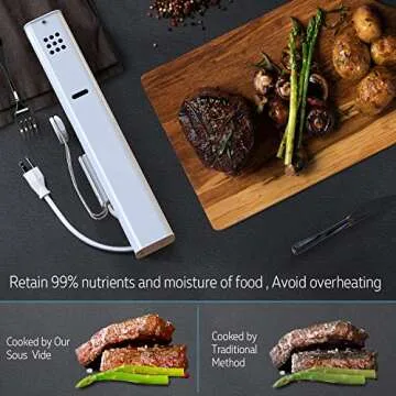 FEBOTE SV238A Sous Vide Cooker Immersion Circulator, Fast Heating Meat Cooking (1000W), Accurate Temperature Control, 0-99 Hours Timer, Free Vacuum Seal Bags, L, white