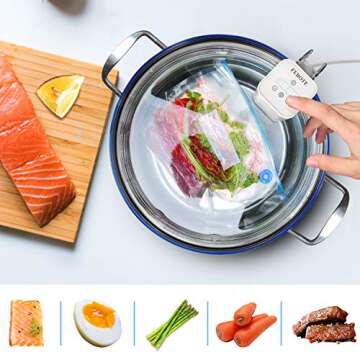 FEBOTE SV238A Sous Vide Cooker Immersion Circulator, Fast Heating Meat Cooking (1000W), Accurate Temperature Control, 0-99 Hours Timer, Free Vacuum Seal Bags, L, white