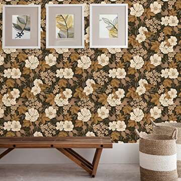 Idomural Peel and Stick Dark Floral Wallpaper for Home