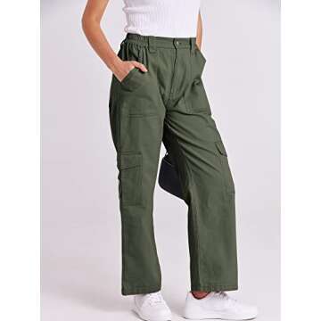 ANRABESS Women's Cargo Pants High Waisted Baggy Multiple Pockets Casual Trendy Fashion Relaxed Fit Y2K Trousers Green Large