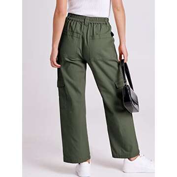 ANRABESS Women's Cargo Pants High Waisted Baggy Multiple Pockets Casual Trendy Fashion Relaxed Fit Y2K Trousers Green Large