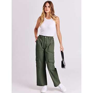 ANRABESS Women's Cargo Pants High Waisted Baggy Multiple Pockets Casual Trendy Fashion Relaxed Fit Y2K Trousers Green Large