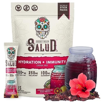 Salud 2-in-1 Hydration Packets + Immunity Electrolytes Powder, Hibiscus - Jamaica Agua Fresca Drink ...