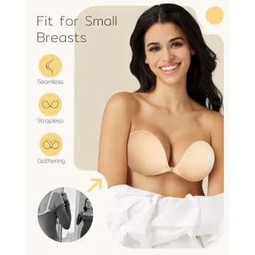 Niidor Strapless Adhesive Bra for Backless Dresses, C Cup