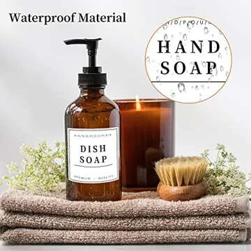 12 PCS Waterproof Soap Labels for Glass/Plastic Bottles, Farmhouse Bathroom/Kitchen Hand Soap Dispenser Label Stickers, Removable Cleaning Labels for Soap, Lotion, Shampoo and Conditioner