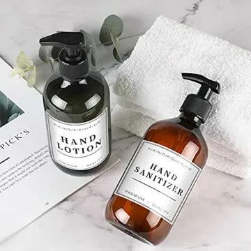 12 PCS Waterproof Soap Labels for Glass/Plastic Bottles, Farmhouse Bathroom/Kitchen Hand Soap Dispenser Label Stickers, Removable Cleaning Labels for Soap, Lotion, Shampoo and Conditioner