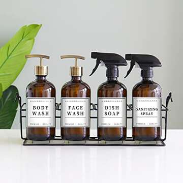 12 PCS Waterproof Soap Labels for Glass/Plastic Bottles, Farmhouse Bathroom/Kitchen Hand Soap Dispenser Label Stickers, Removable Cleaning Labels for Soap, Lotion, Shampoo and Conditioner