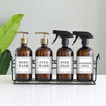 12 PCS Waterproof Soap Labels for Glass/Plastic Bottles, Farmhouse Bathroom/Kitchen Hand Soap Dispenser Label Stickers, Removable Cleaning Labels for Soap, Lotion, Shampoo and Conditioner