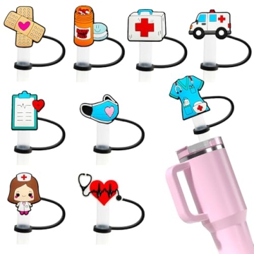 9Pcs Nurse Doctor Straw Covers - Cute & Reusable Straw Toppers for Stanley Cup