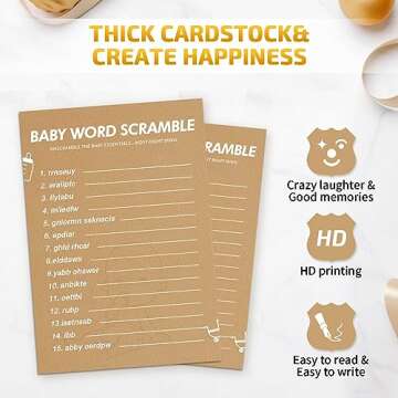 GAMSUNSTAR Baby Shower Games - Hilarious Word Scramble Game with 50 Cards & Answers