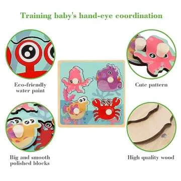 Wooden Peg Puzzles for Toddlers 1-3 - Engaging Educational Toy