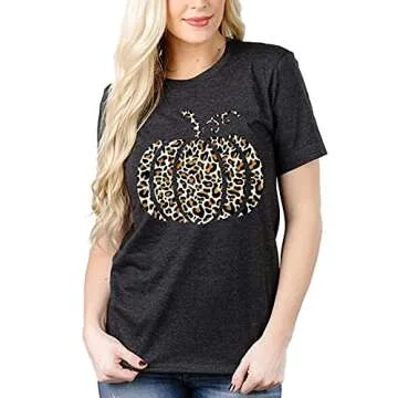 Halloween Pumpkin Shirt Women Leopard Graphic Tee