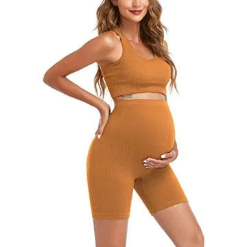 Women's Maternity 2 Piece Outfit Set - Bra & Shorts for Pregnancy - Yoga workout Lounge Wear Sets