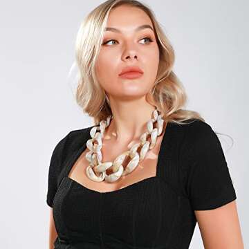 Bocar Statement Chunky Fashion Acrylic Beads Choker Chain Necklace for Women Gifts (NK-10510-Antique...