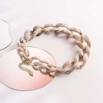 Bocar Statement Chunky Fashion Acrylic Beads Choker Chain Necklace for Women Gifts (NK-10510-Antique White)