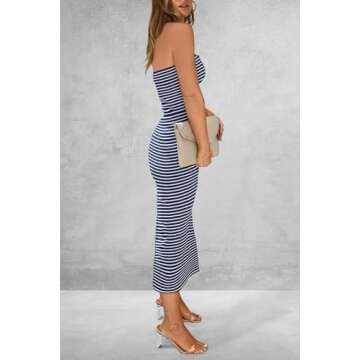 PRETTYGARDEN Women's Summer Bodycon Maxi Tube Dress Ribbed Strapless Side Slit Long Going Out Casual...