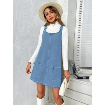 BZB Women's Sleeveless Casual Denim Dress with Pockets