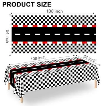 WNINK 2 PCS Racing Car Theme Tablecloths Car Disposable Plastic Tablecloths Black Checkered Flag Tab...