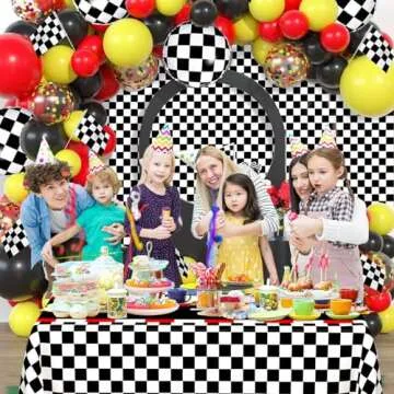 WNINK 2 PCS Racing Car Theme Tablecloths Car Disposable Plastic Tablecloths Black Checkered Flag Table Covers Racetrack Rectangular Tablecloth for Race Car Birthday Party Decorations, 54 x 108 Inch