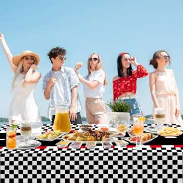 WNINK 2 PCS Racing Car Theme Tablecloths Car Disposable Plastic Tablecloths Black Checkered Flag Table Covers Racetrack Rectangular Tablecloth for Race Car Birthday Party Decorations, 54 x 108 Inch