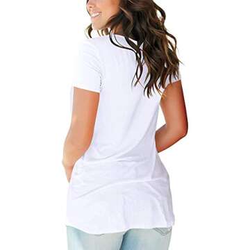 NSQTBA Women's White V Neck T Shirts Short Sleeve Pocket Tshirt Lightweight Soft Tees S