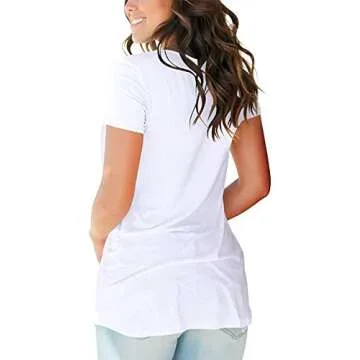 NSQTBA Women's White V Neck T Shirts Short Sleeve Pocket Tshirt Lightweight Soft Tees S